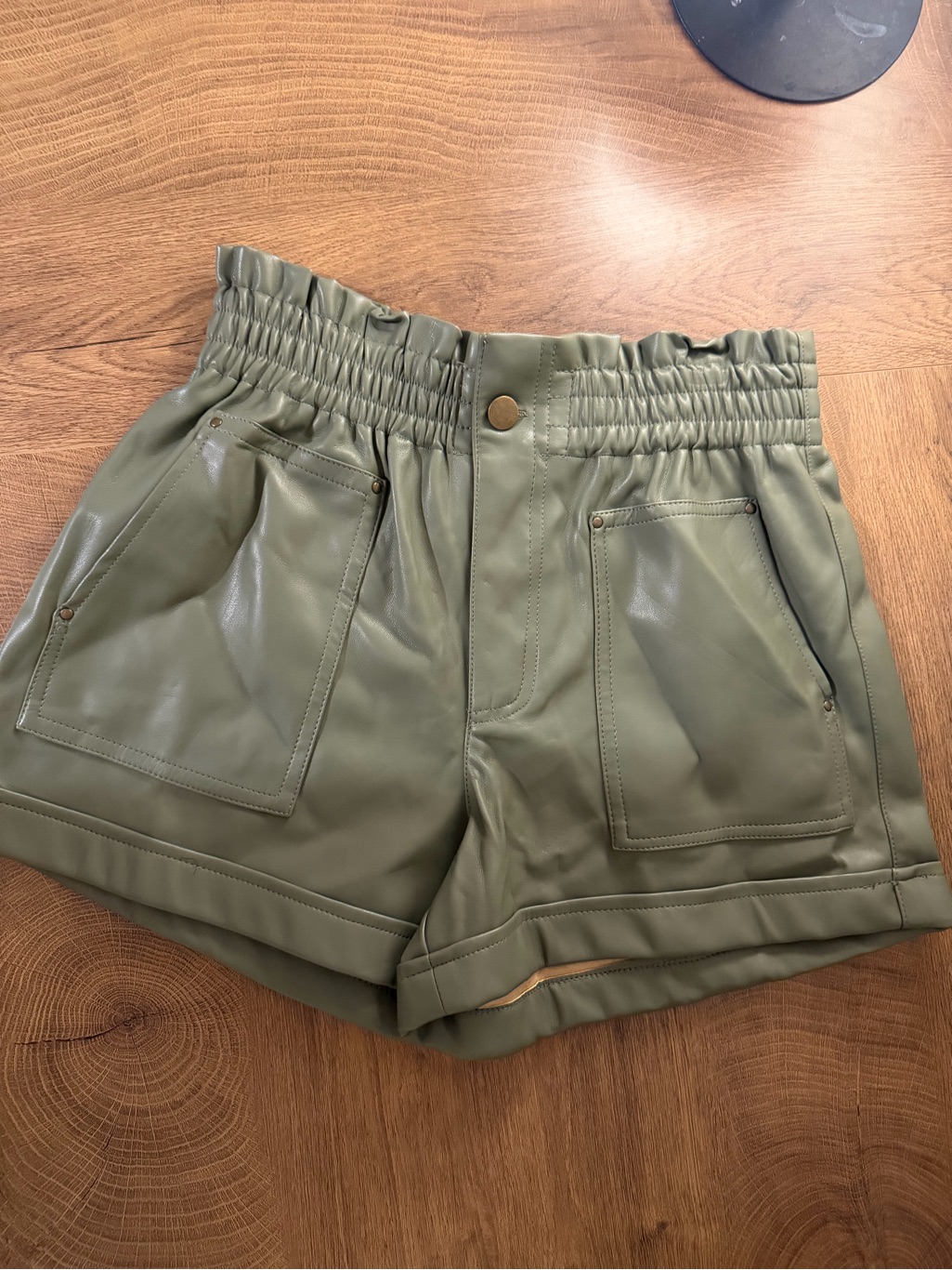 High-Rise Olive Green Faux Leather Women’s Shorts